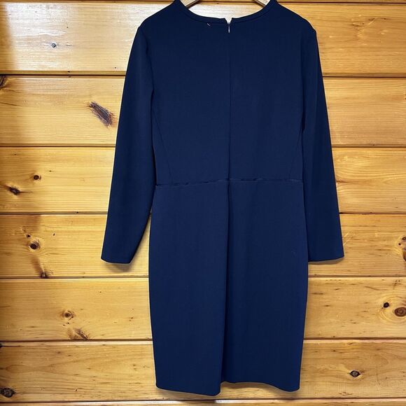 Ralph Lauren Navy Blue Long Sleeve Dress with Lace Front Panel Size 16 - Picture 4 of 4